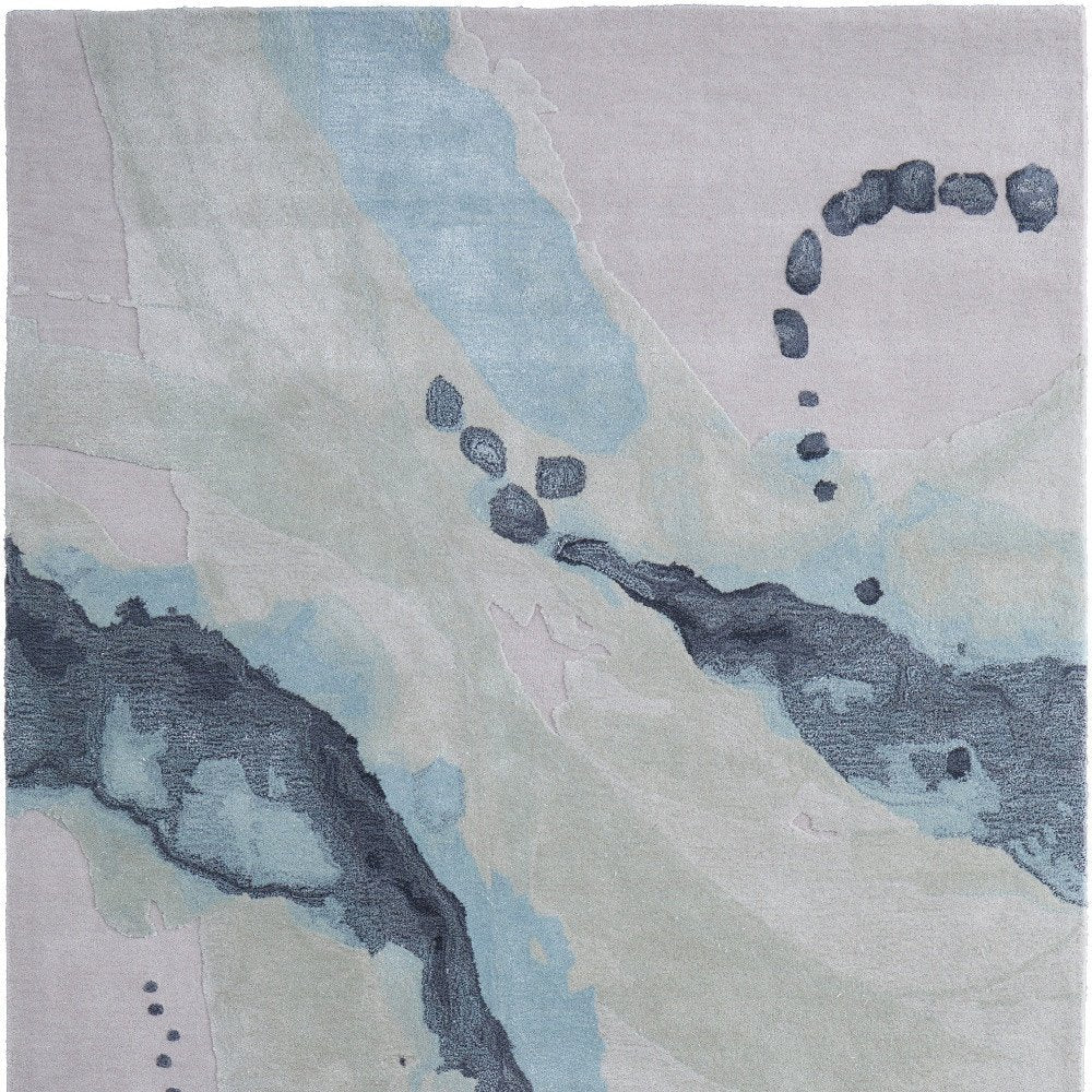Green Blue Ivory Abstract Hand Tufted Area Rug - 8x10 Artisan | AUREMI
