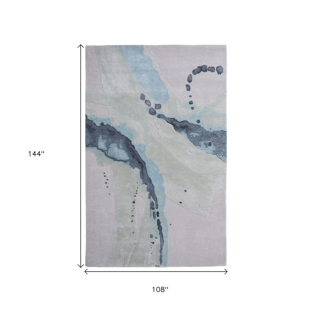 Green Blue Ivory Abstract Hand Tufted Area Rug - 8x10 Artisan | AUREMI