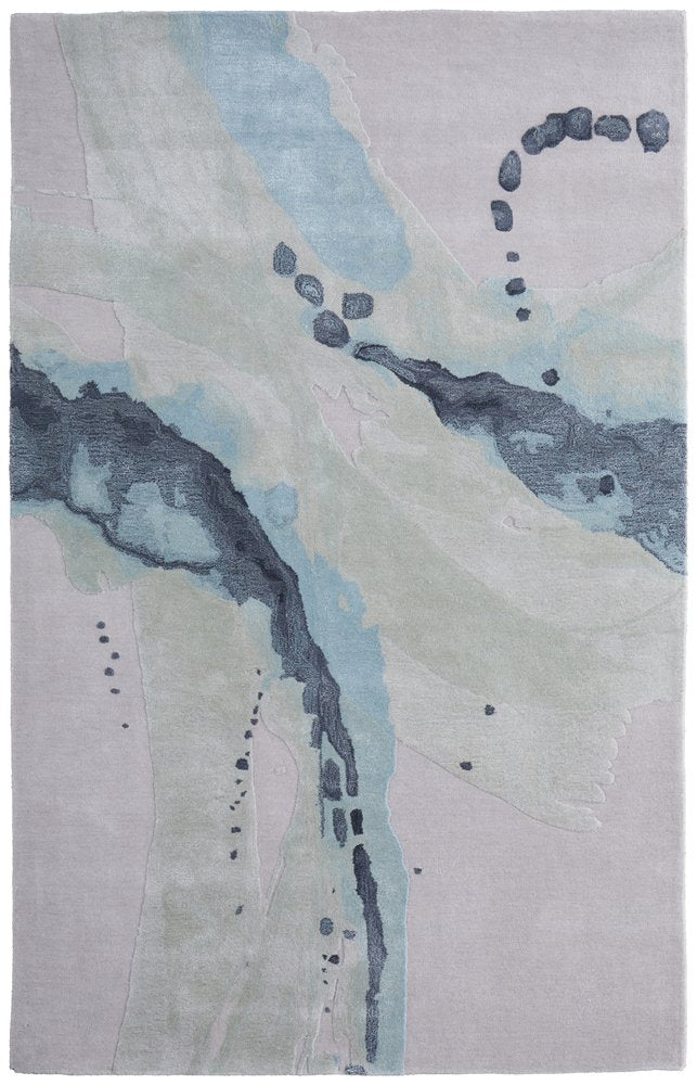 Green Blue Ivory Abstract Hand Tufted Area Rug - 8x10 Artisan | AUREMI