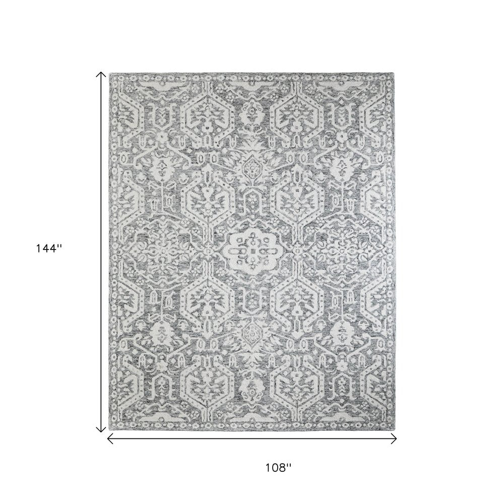 8' X 10' Gray And White Geometric Hand Tufted Area Rug