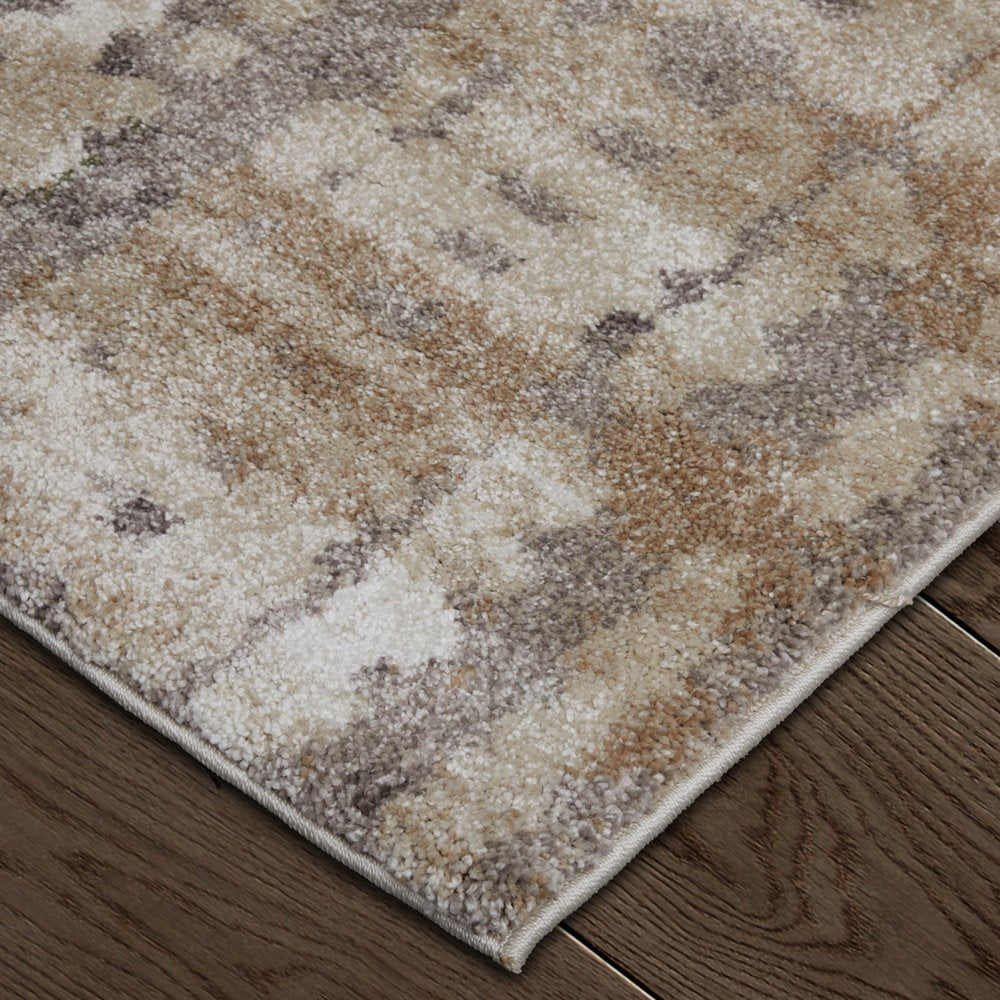 Brown Tan Ivory Abstract Distressed Area Rug - 9x12 Industrial | AUREMI