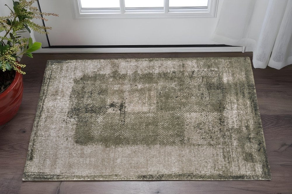 Green Tan Abstract Distressed Area Rug - 8x10 Industrial | AUREMI