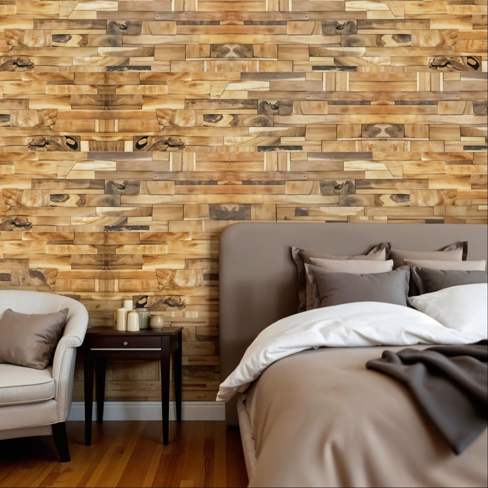 AUREMI Embossed Abstract Teak Reclaimed Wood WALL PANELS