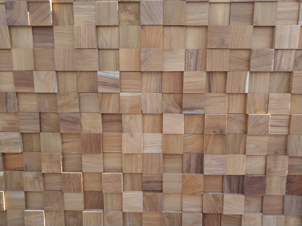 AUREMI Embossed Block Teak Wood Decorative Wall Panels