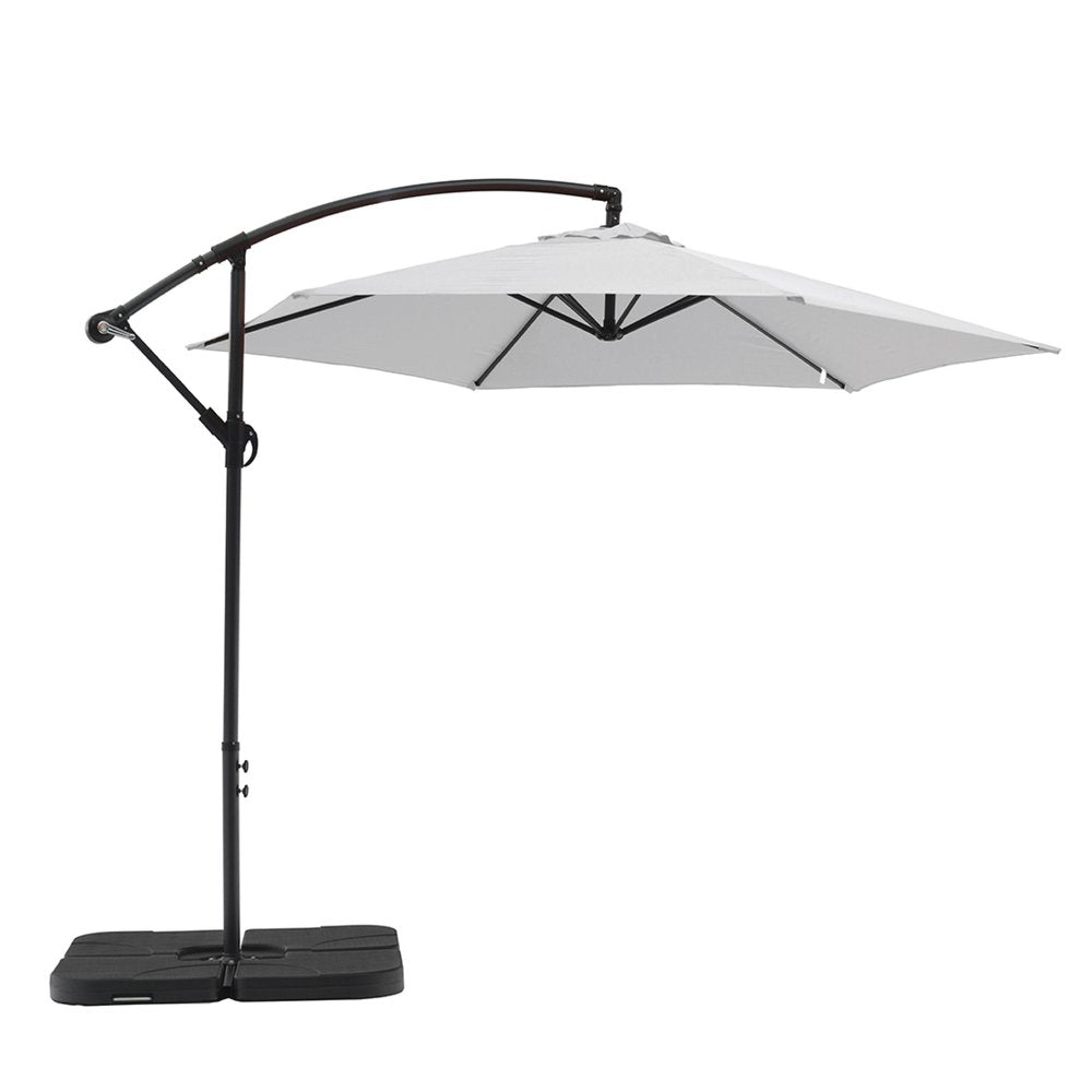 White Cantilever Patio Umbrella with Stand — 9.5'
