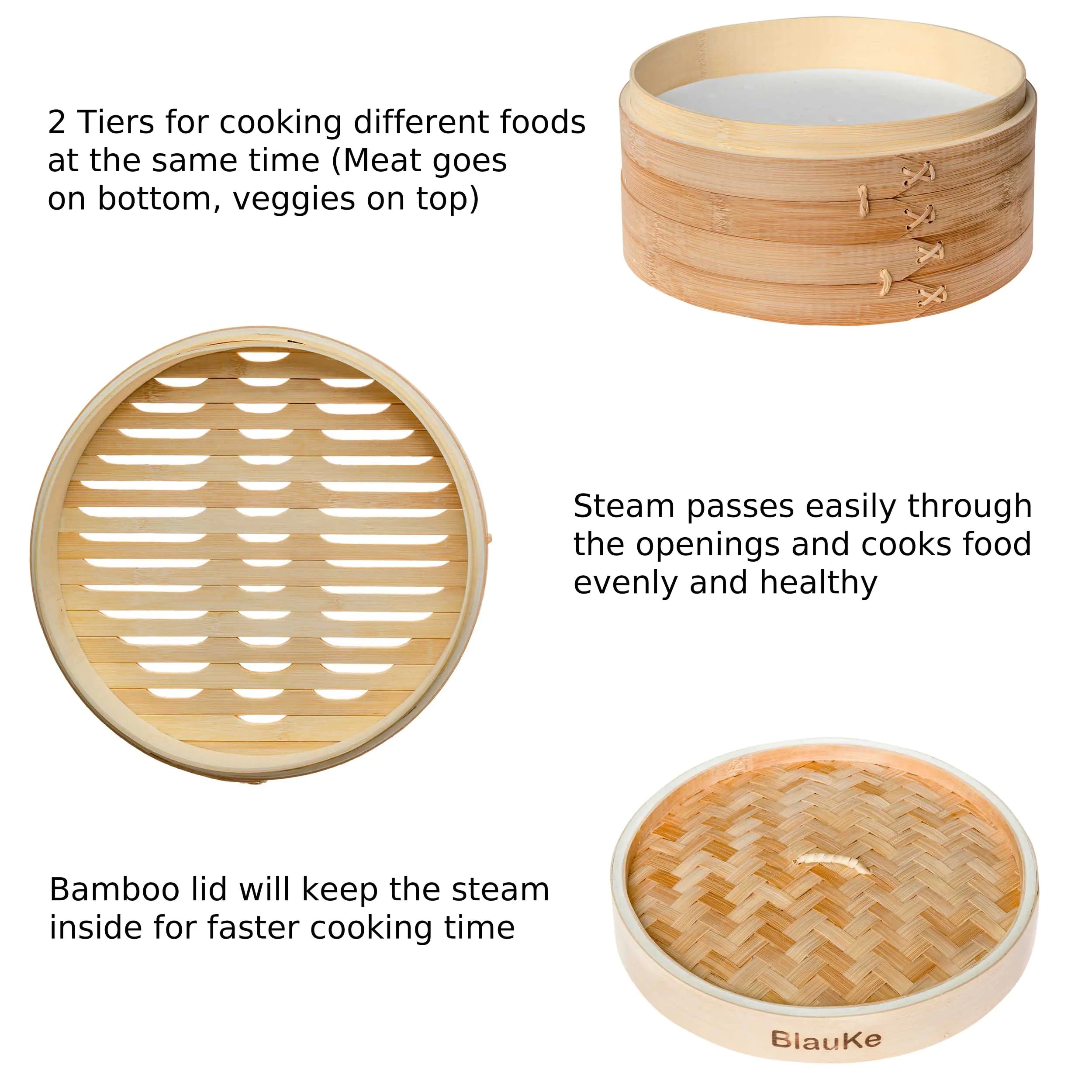 Bamboo 2-Tier Steamer Set with Accessories