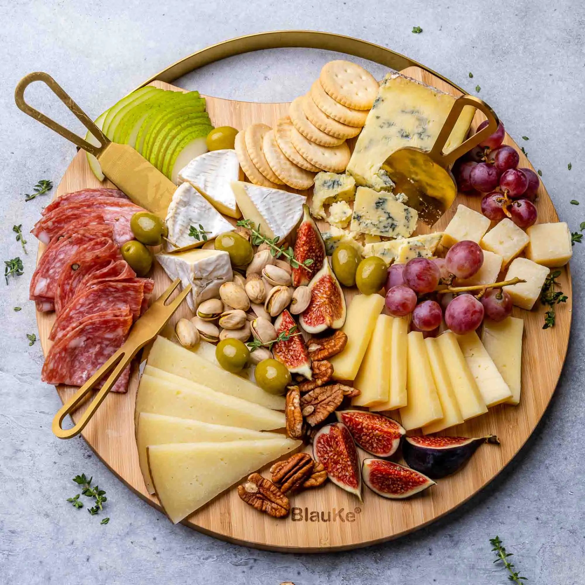 Bamboo Charcuterie Plate with Magnetic Knife Set - 13" Round