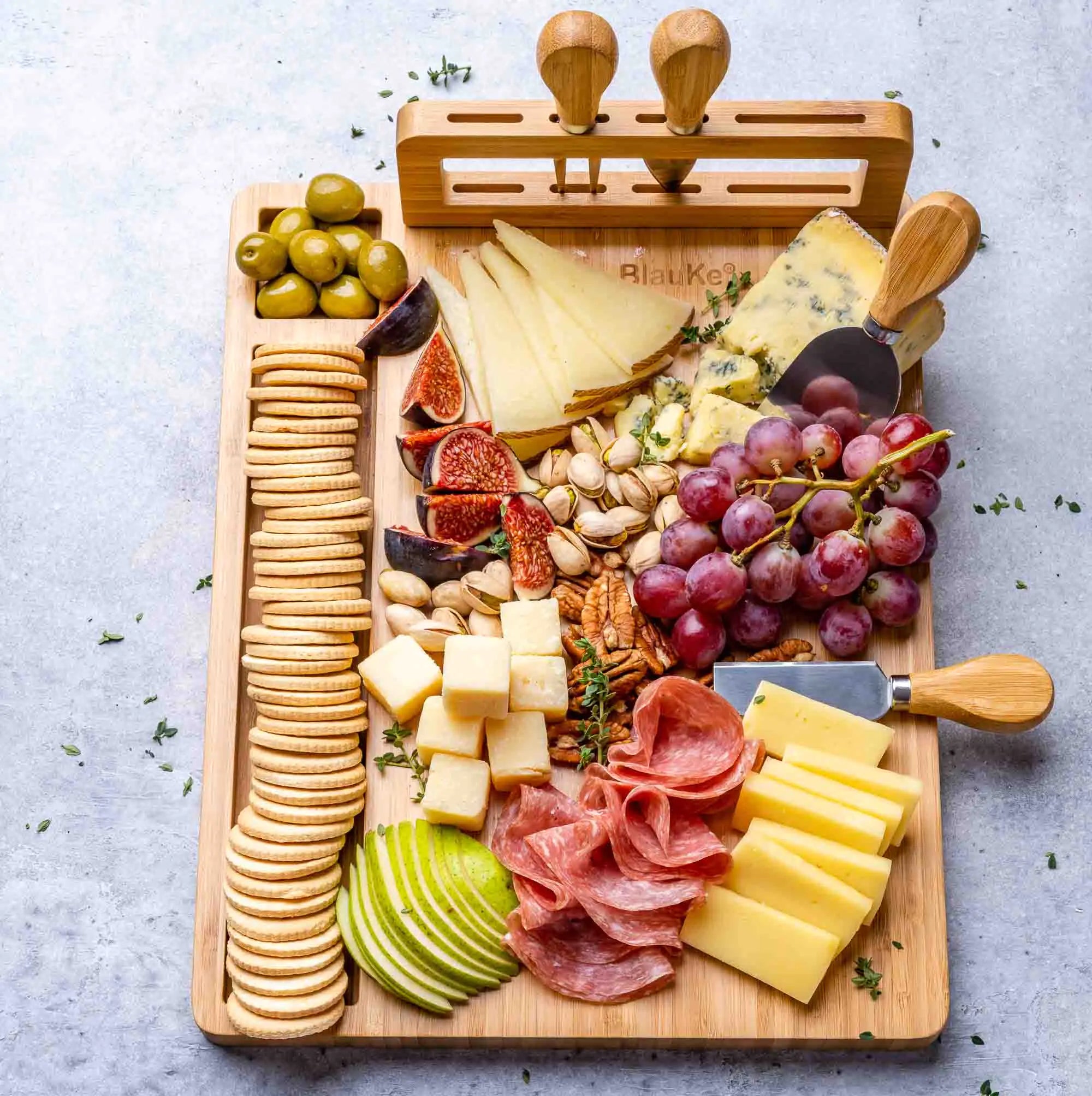 Bamboo Charcuterie Platter with Knife Set - 14x11 inch