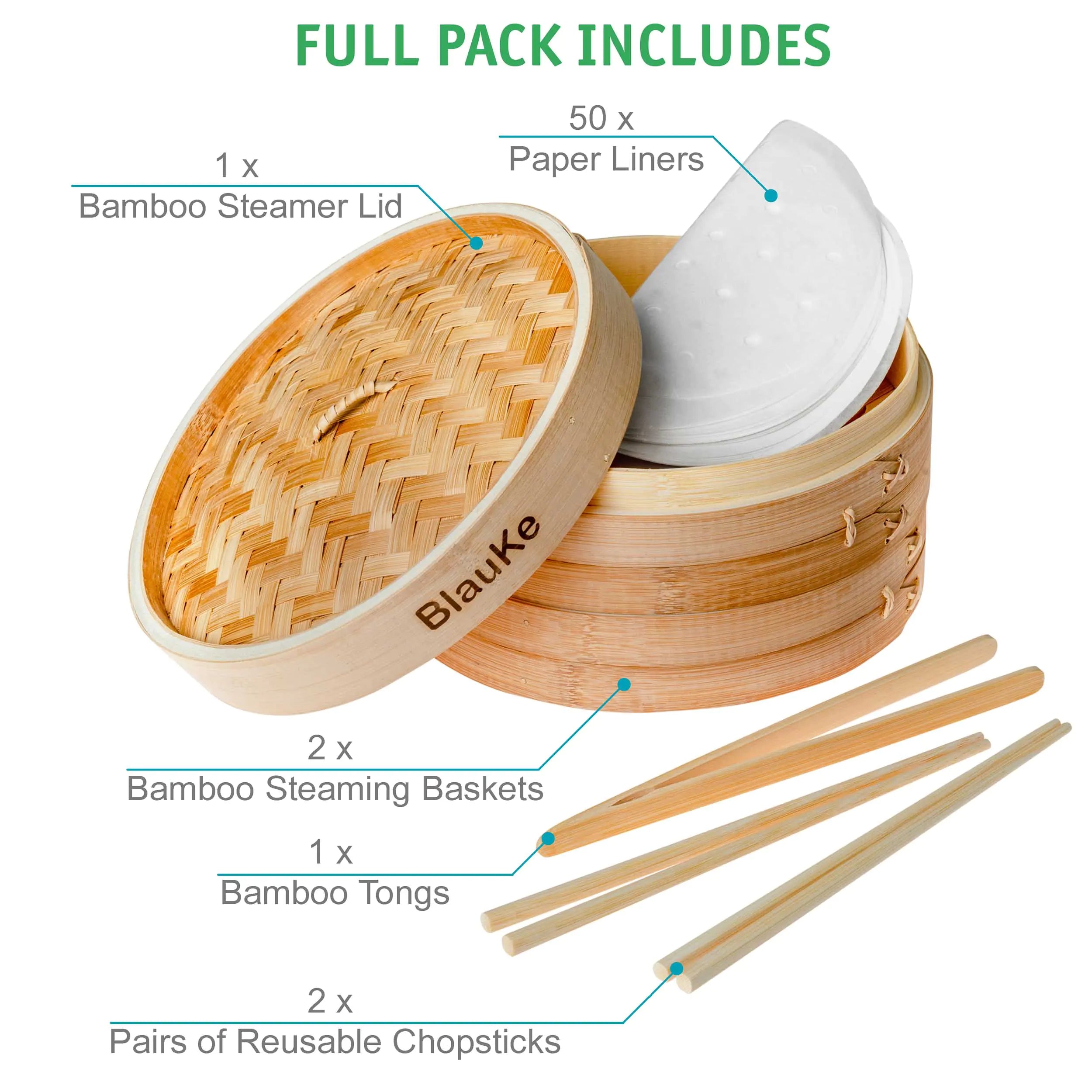 Bamboo 2-Tier Steamer Set with Accessories