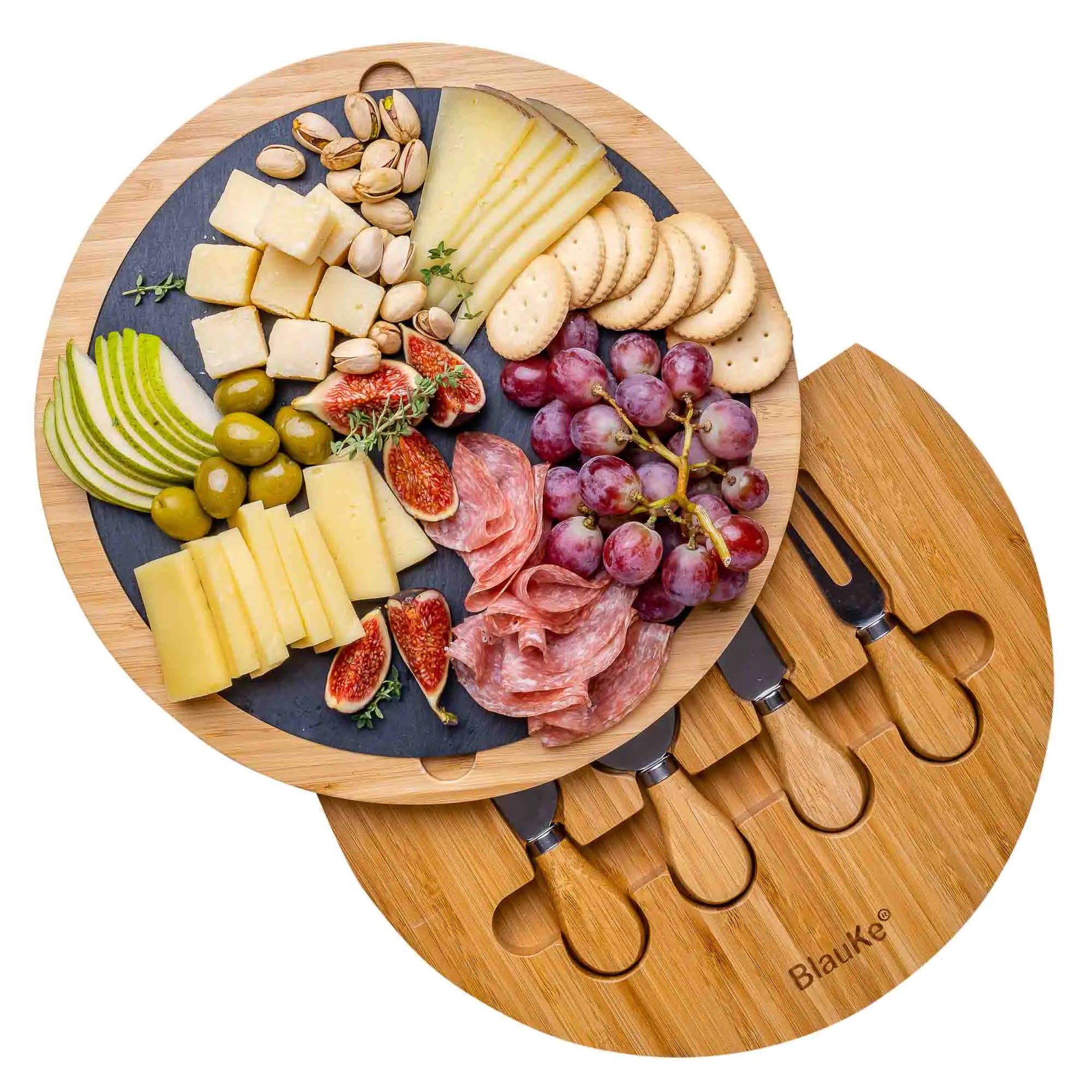 Bamboo Swivel Cheese & Charcuterie Board - 12-inch with Knives