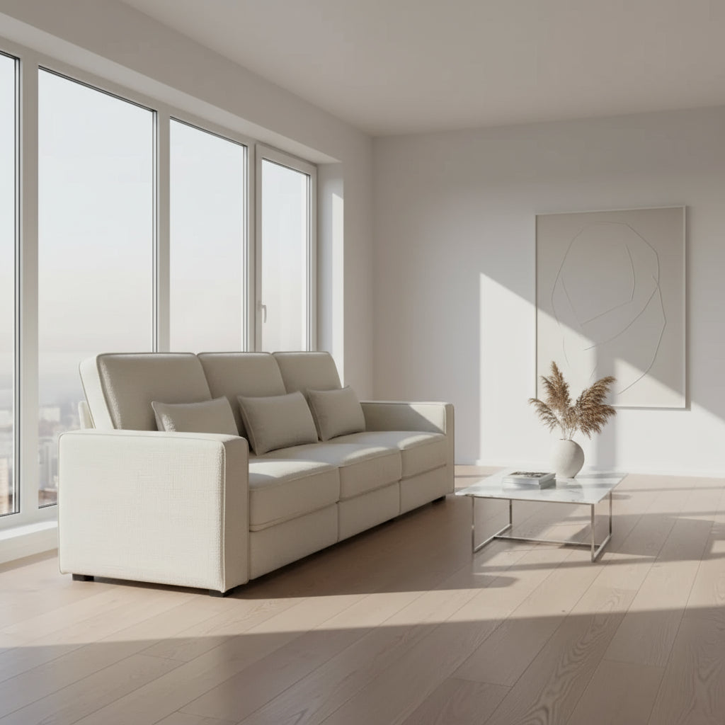 Beige sectional sofa on a white background