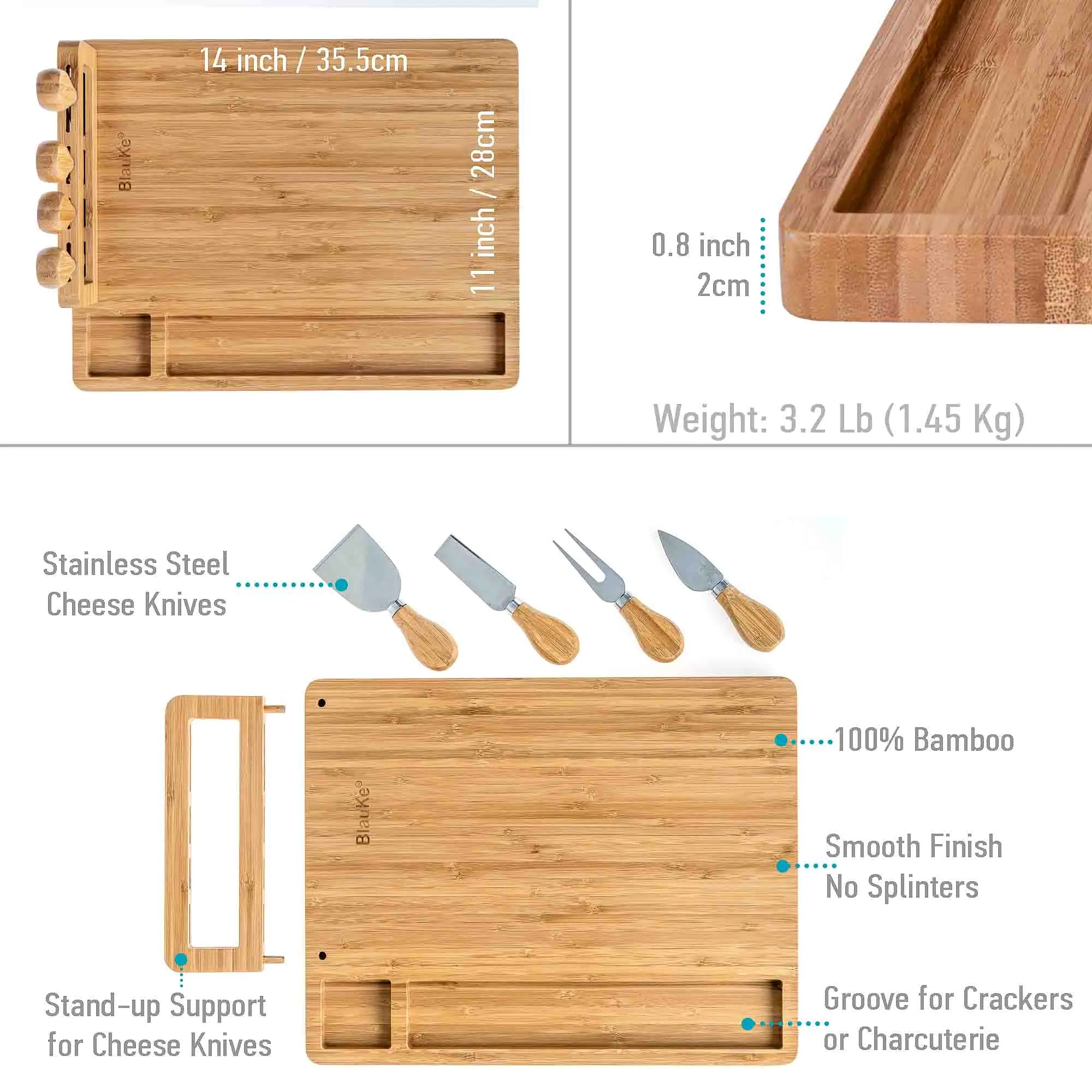 Bamboo Charcuterie Platter with Knife Set - 14x11 inch