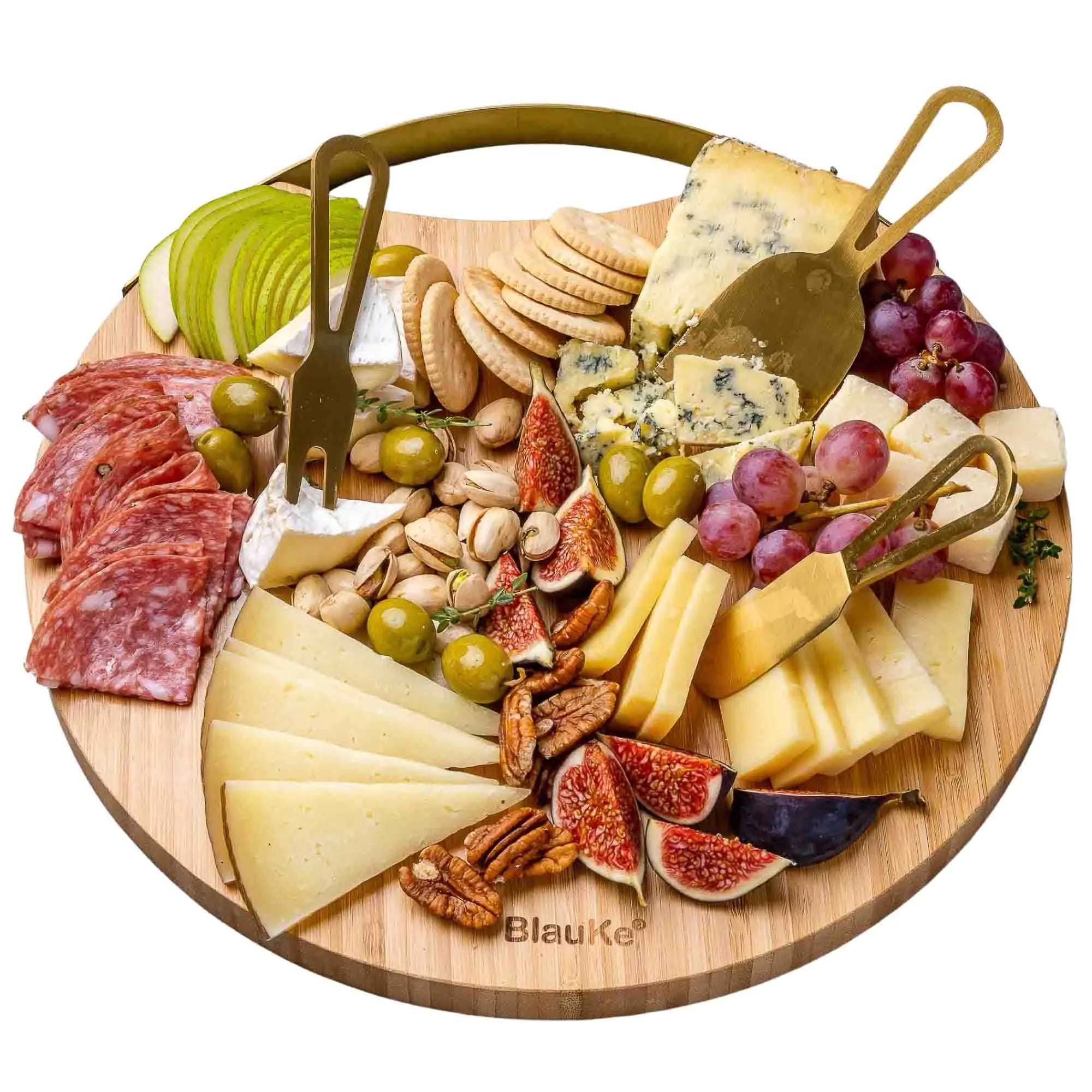 Bamboo Charcuterie Plate with Magnetic Knife Set - 13" Round