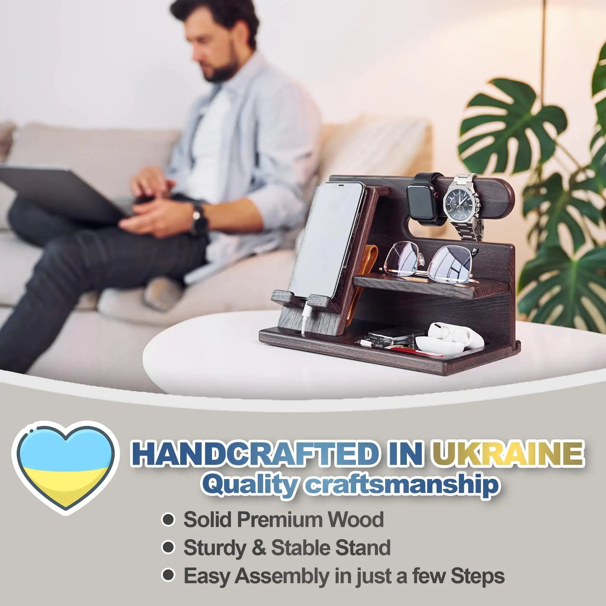 Ash Wood Phone Dock & Wallet Stand