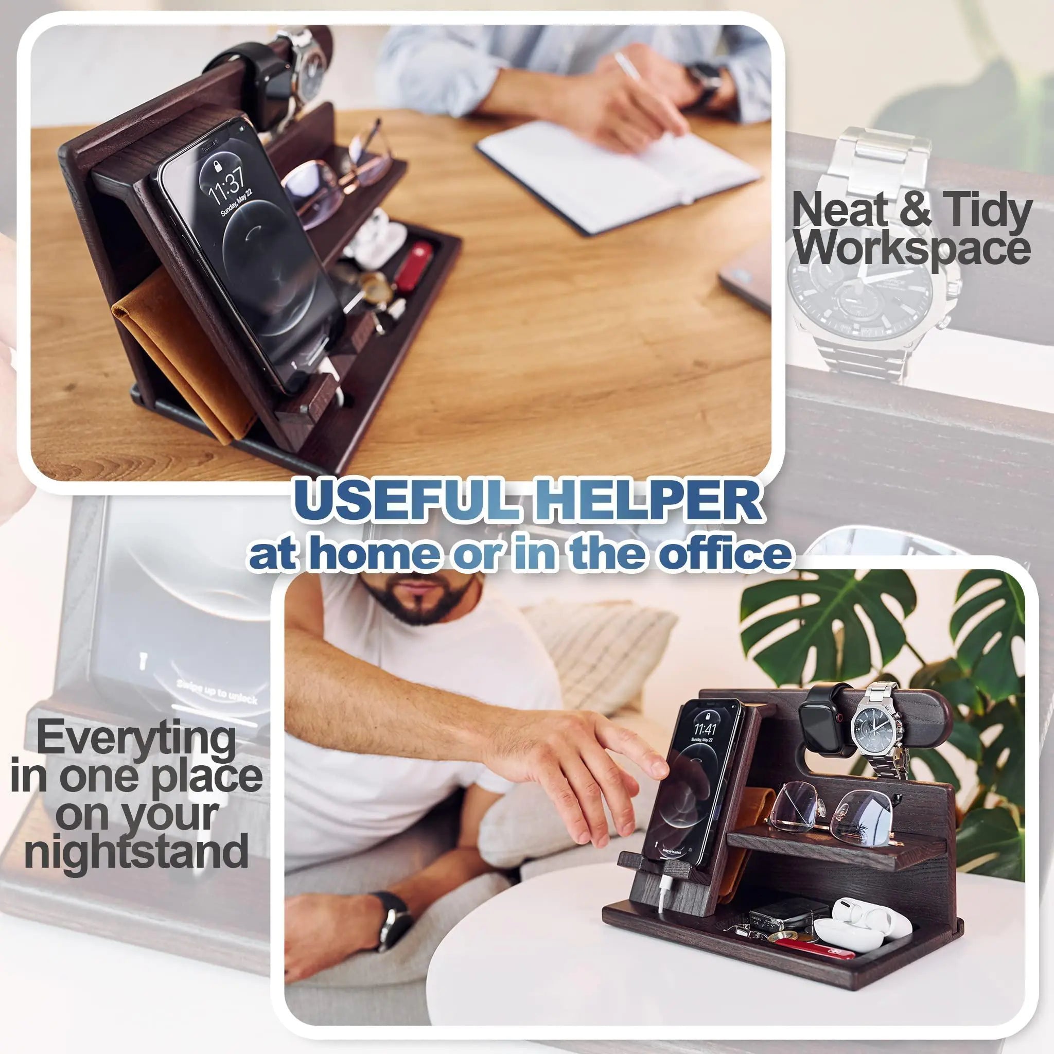 Ash Wood Phone Dock & Wallet Stand