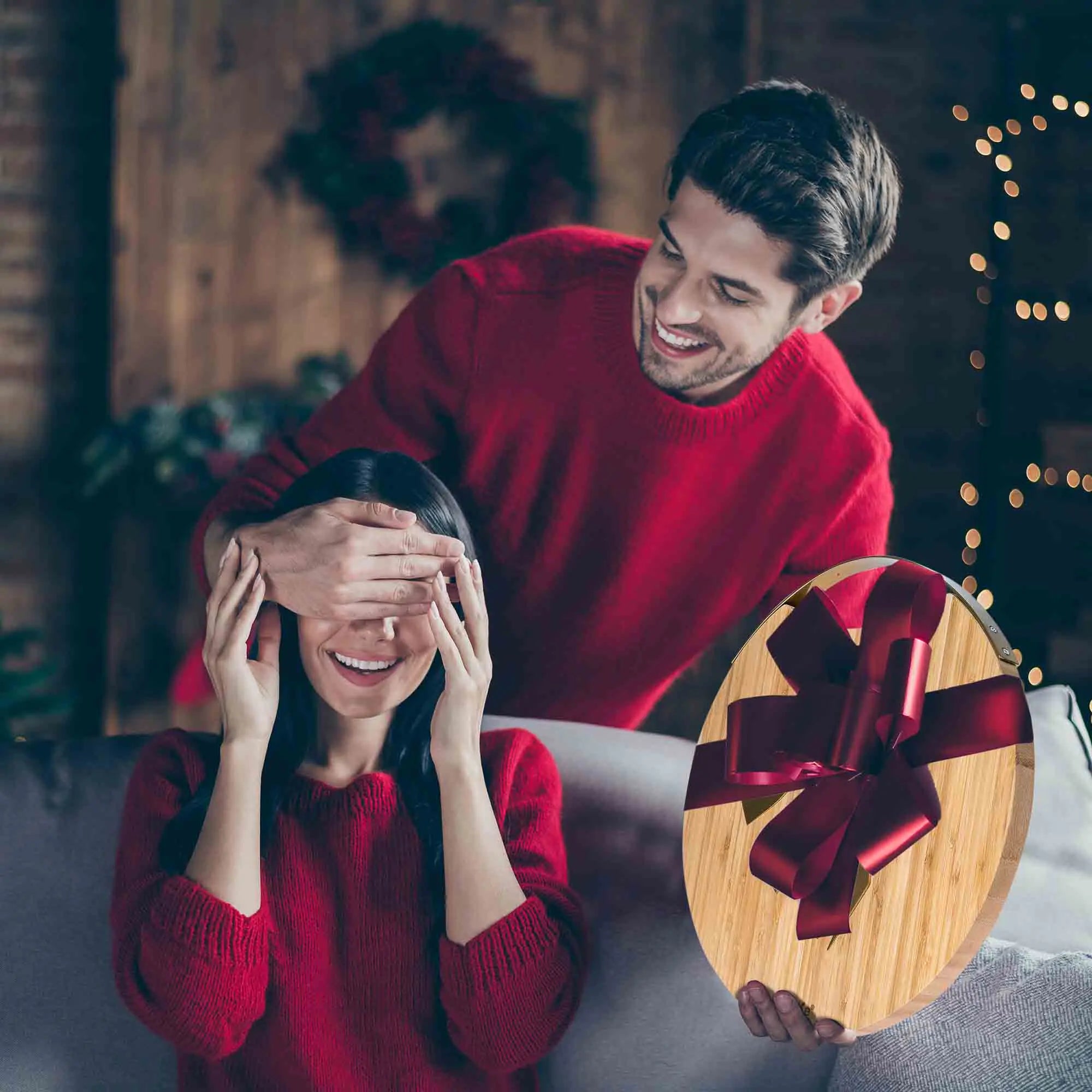 Bamboo Charcuterie Plate with Magnetic Knife Set - 13" Round