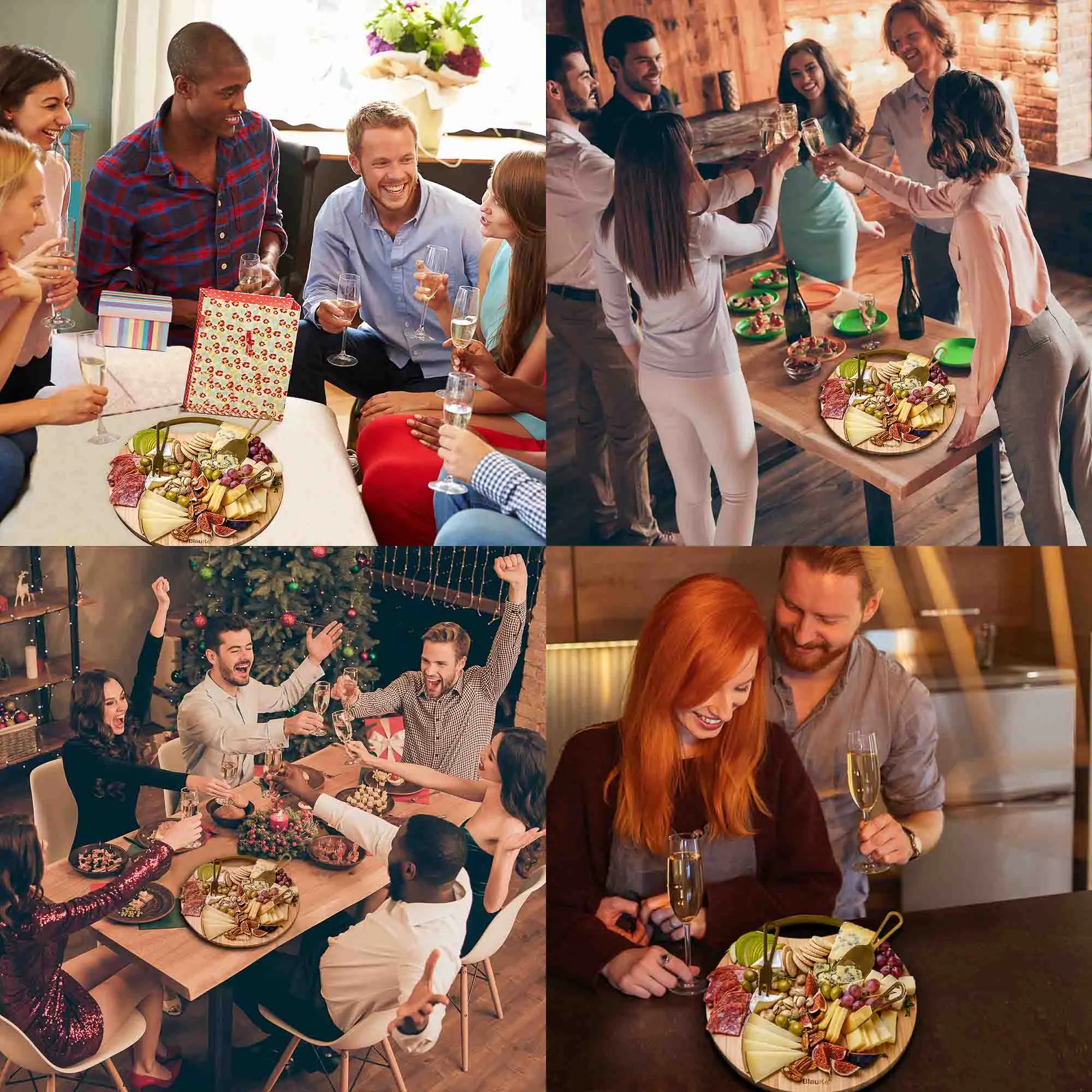 Bamboo Charcuterie Plate with Magnetic Knife Set - 13" Round