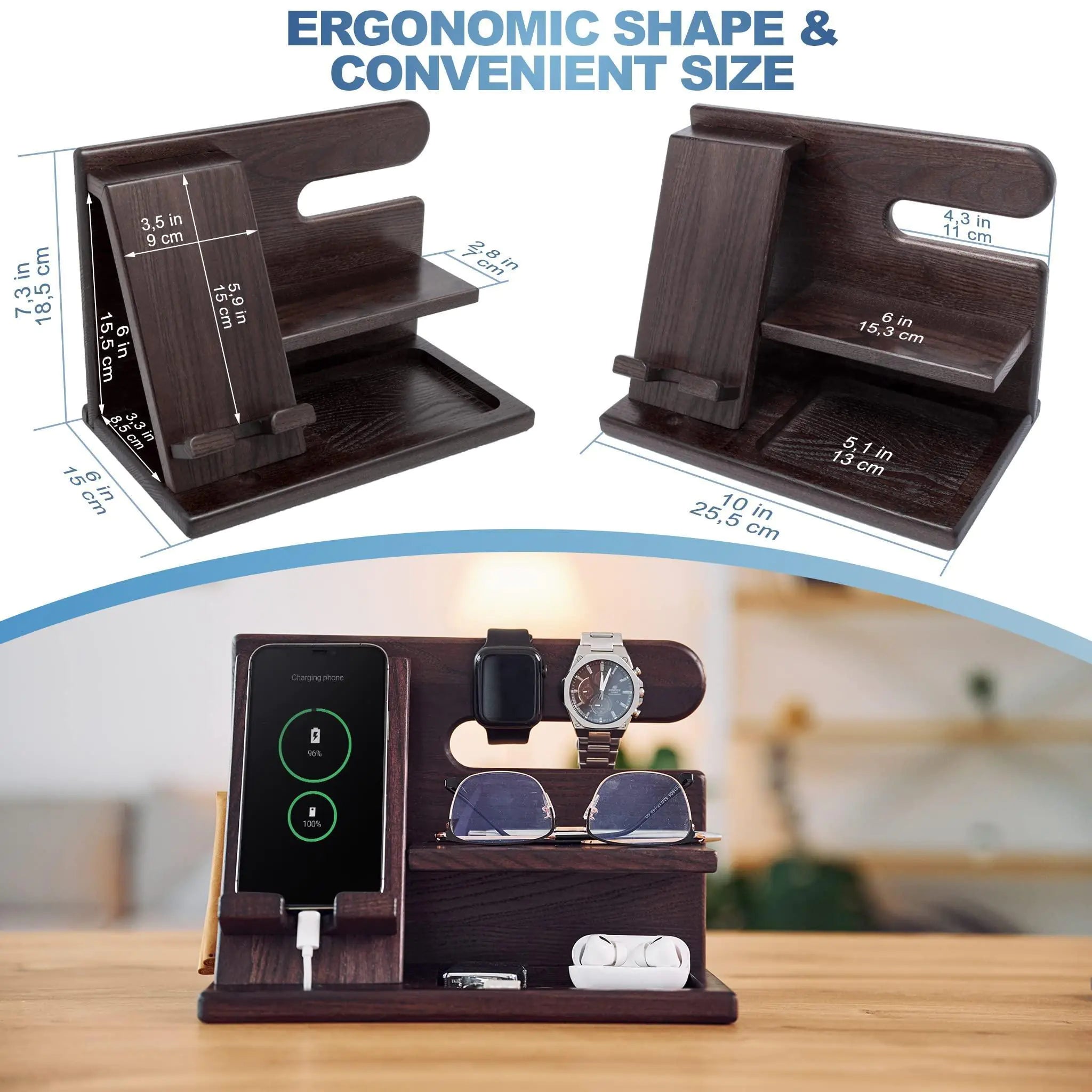 Ash Wood Phone Dock & Wallet Stand