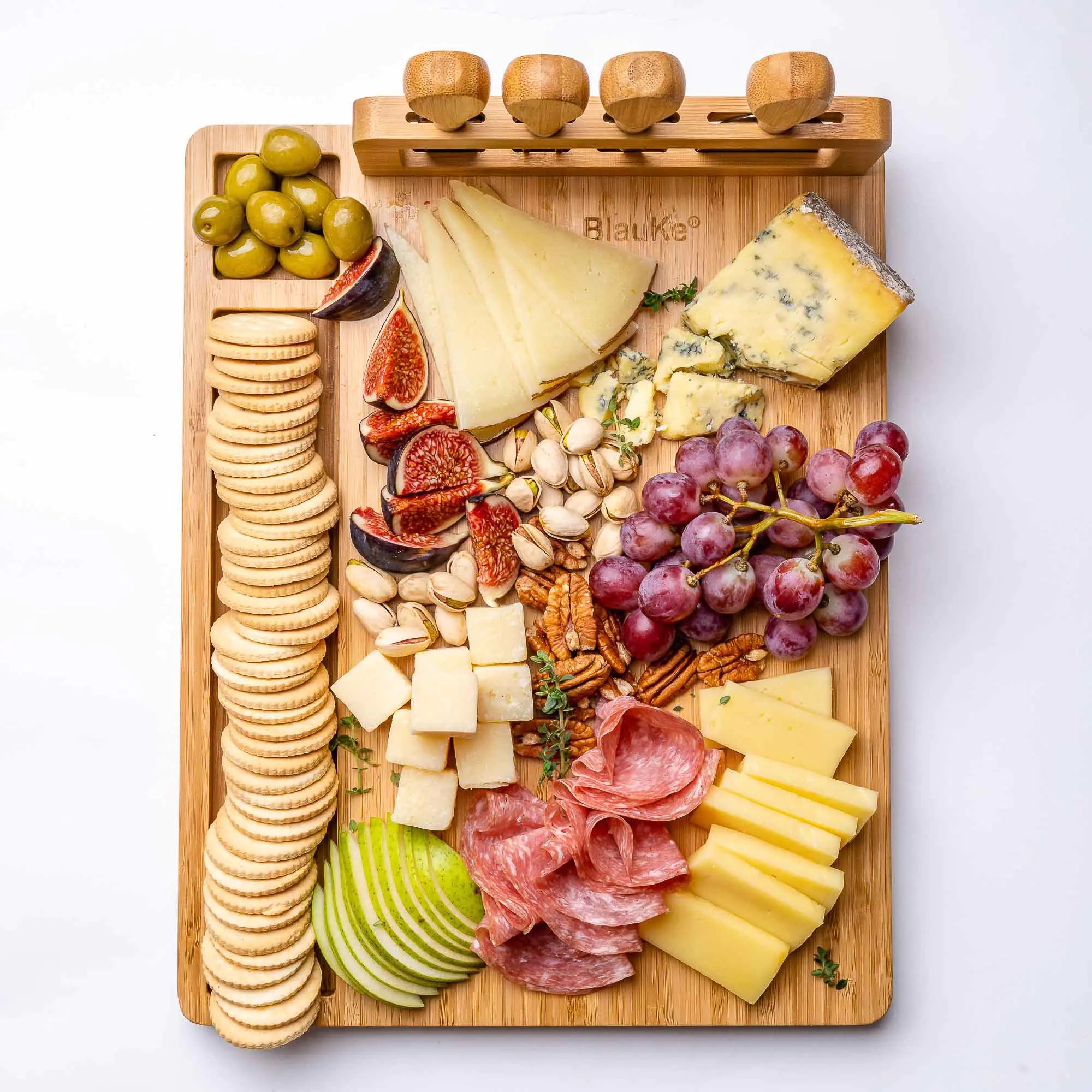Bamboo Charcuterie Platter with Knife Set - 14x11 inch