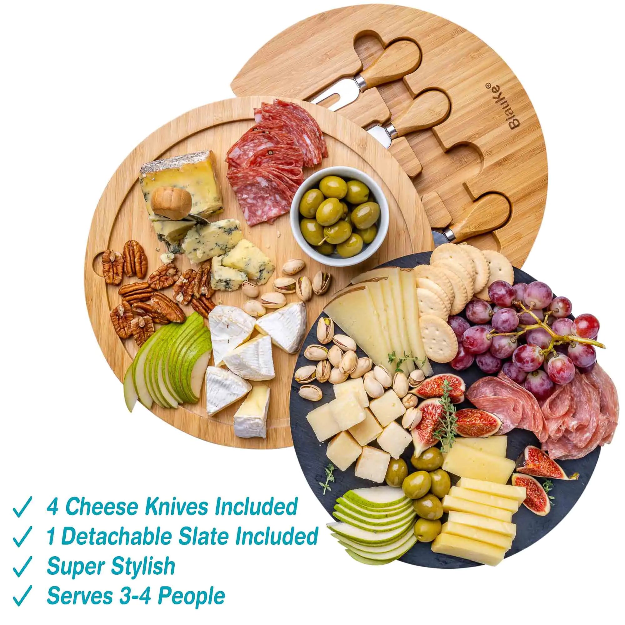 Bamboo Swivel Cheese & Charcuterie Board - 12-inch with Knives