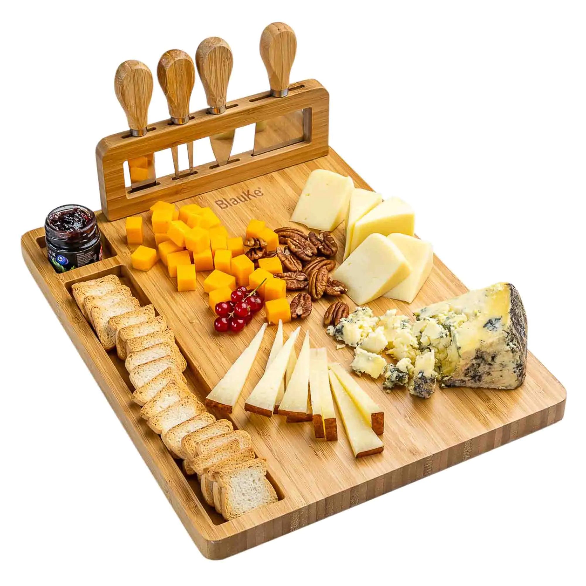 Bamboo Charcuterie Platter with Knife Set - 14x11 inch