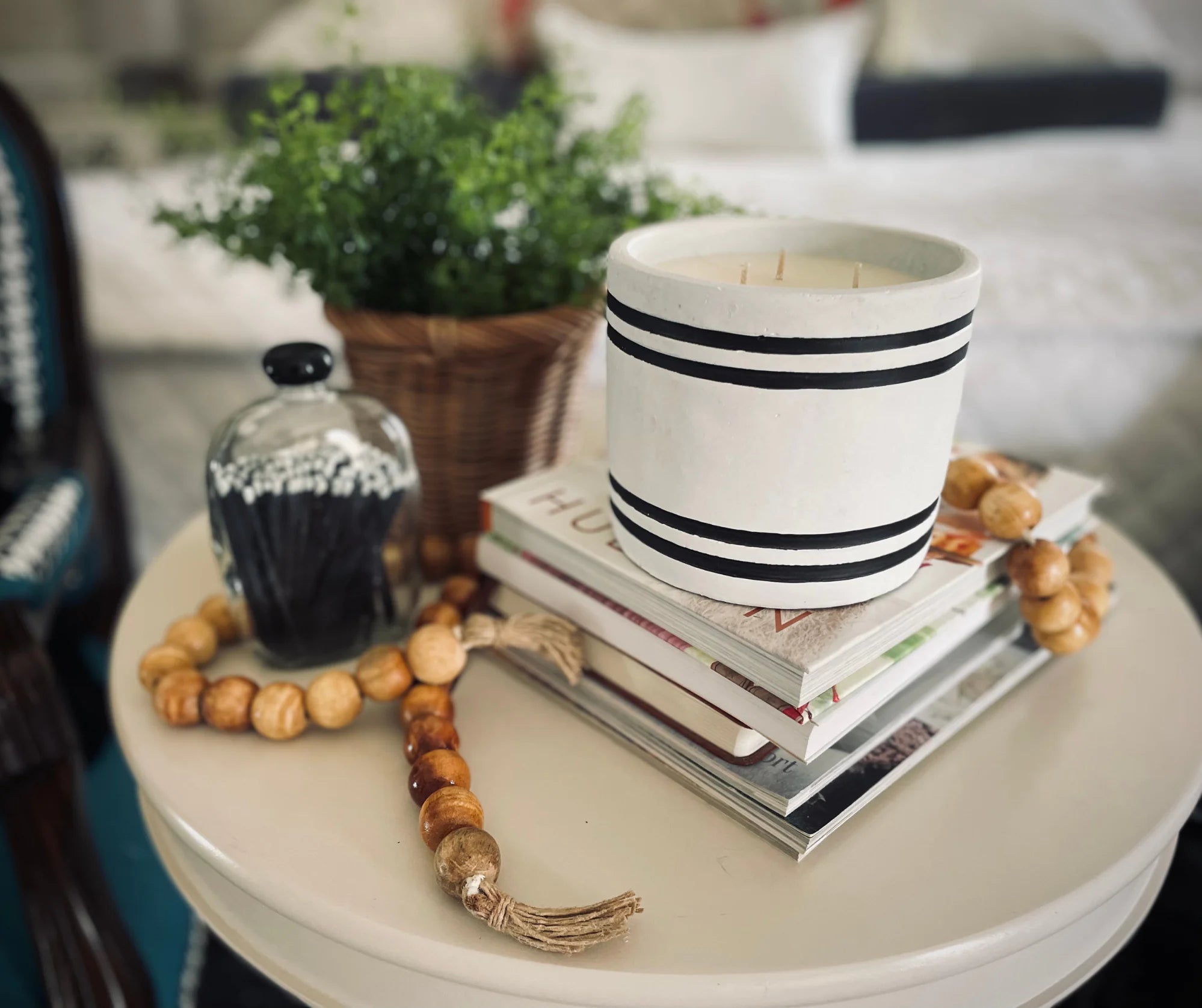 Luxury Small Striped Stone Designer Candle - Farmer's Market