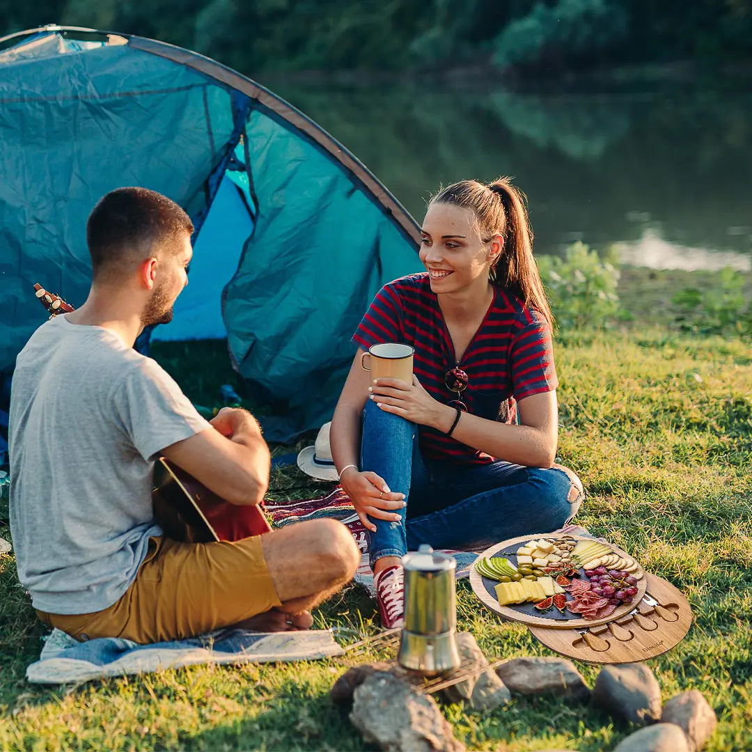 Bamboo Swivel Cheese & Charcuterie Board - 12-inch with Knives