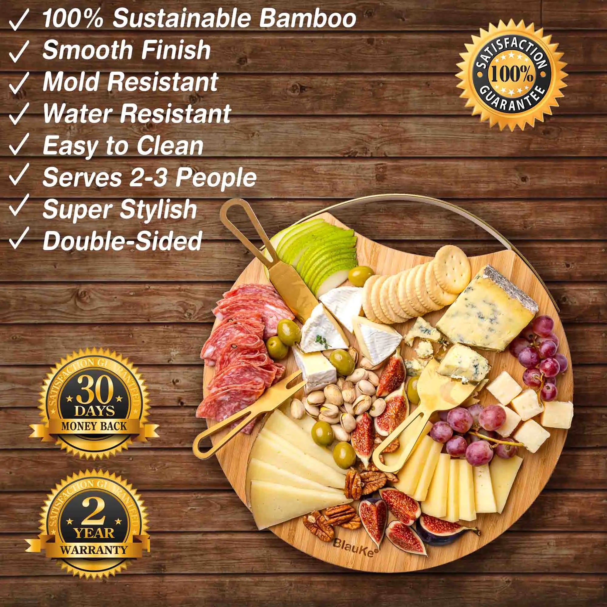 Bamboo Charcuterie Plate with Magnetic Knife Set - 13" Round