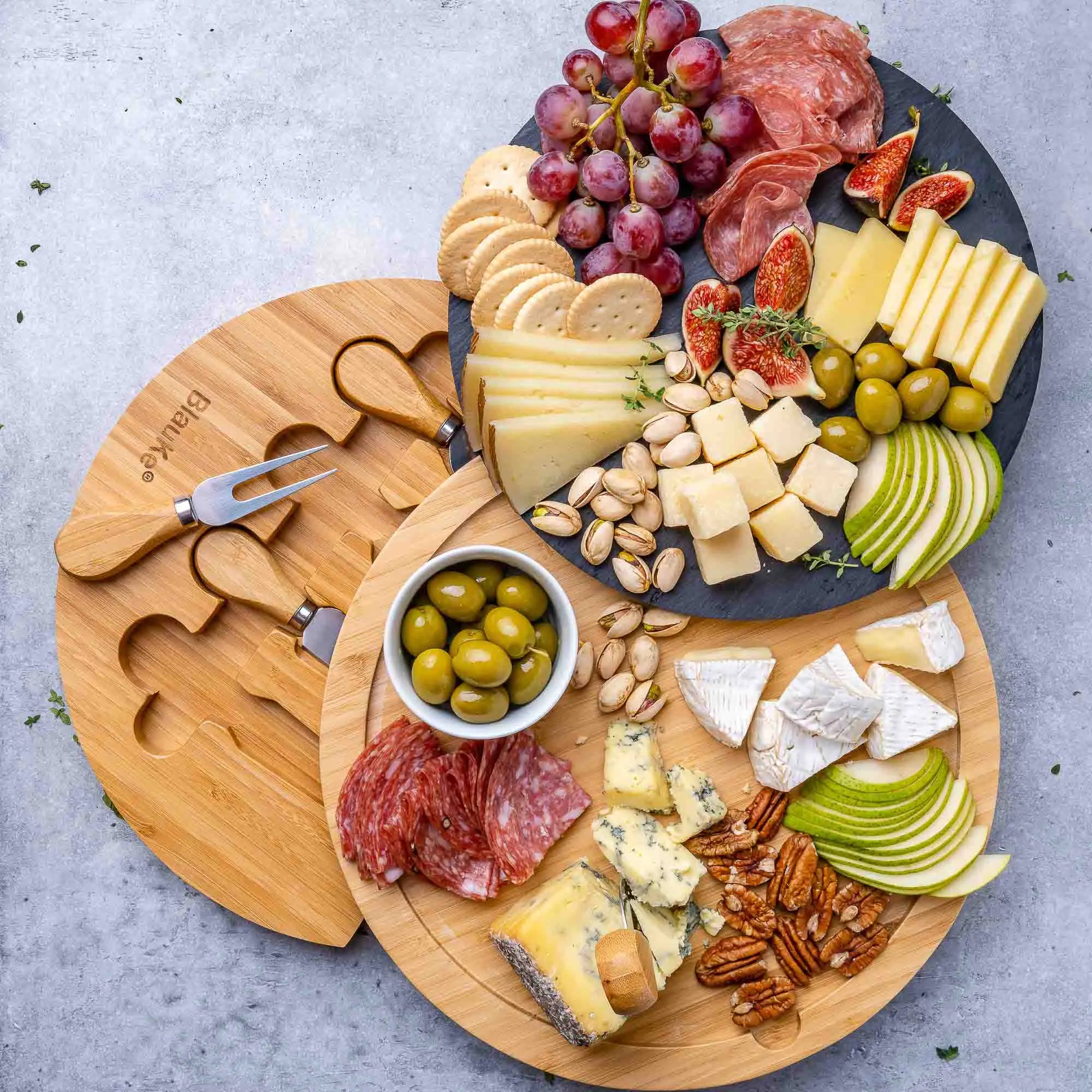 Bamboo Swivel Cheese & Charcuterie Board - 12-inch with Knives